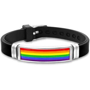 Fashionable Rubber and Stainless Steel Rainbow Bracelet - Multi-Occasion Wear